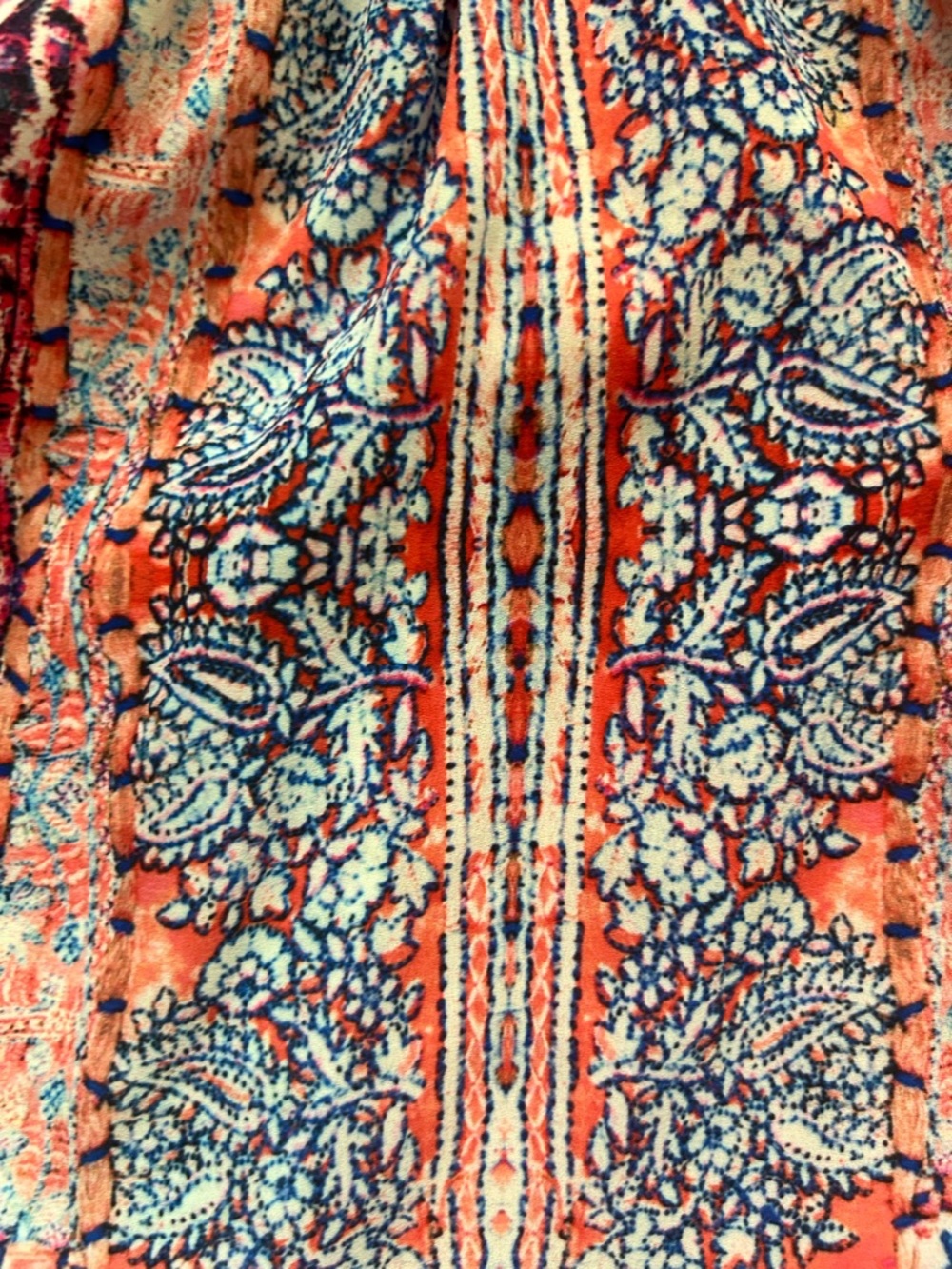Heartloom Coral & Blue Printed Sleeveless V-Neck Romper with Back Tie - Picture 8 of 16